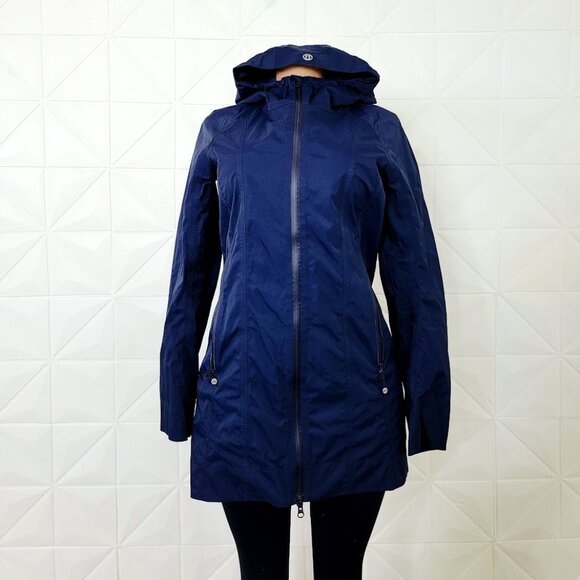 Lululemon Women's Inkwell Blue Long Sleeve Right As Rain Parka Jacket Size 8 - Picture 2 of 8